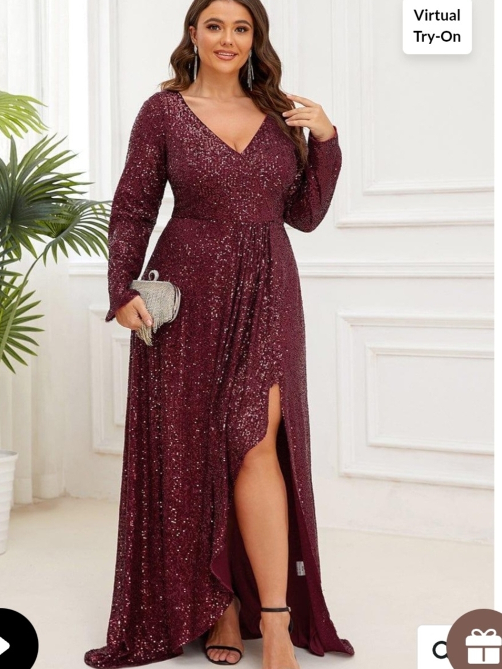 Plus Size Sequin Wrap Maxi Dress in Burgundy - Size 24